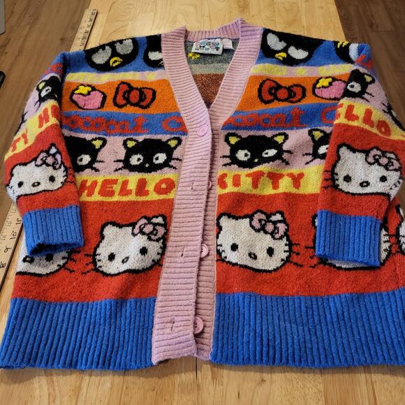 H&M Hello Kitty & Friends Colorful Knit Cardigan Badtz-Maru Chococat Size Medium - Picture 1 of 8